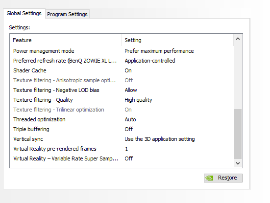 nvidia control panel settings for best fps