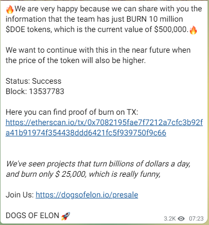 dogs of elon burns tokens