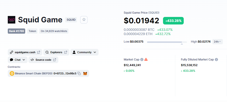 squid game crypto coin market cap