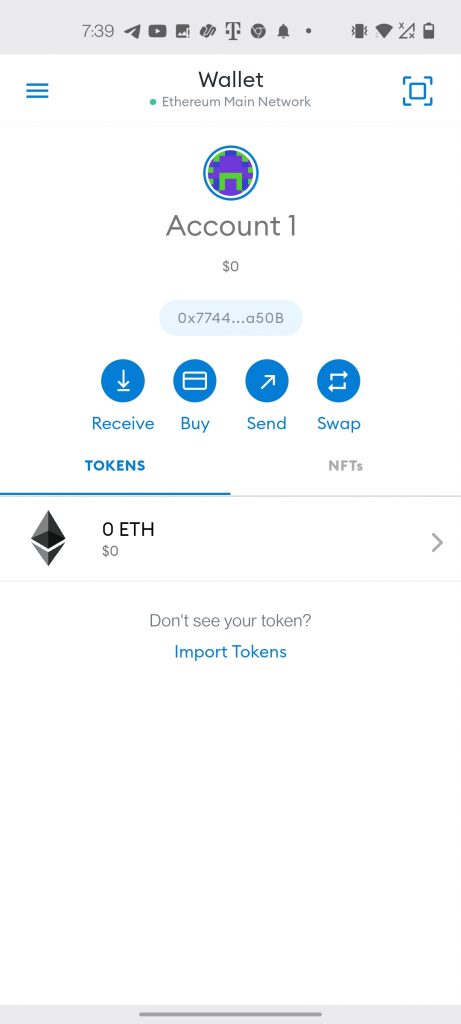 opsætning af metamask wallet mobil