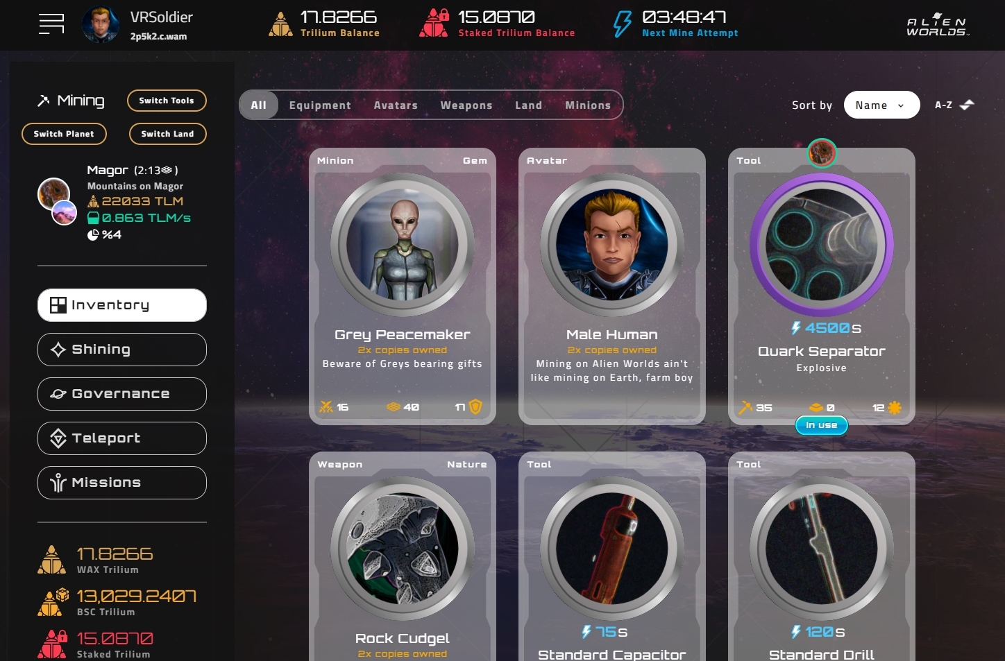 alien worlds metaverse nft mining dashboard