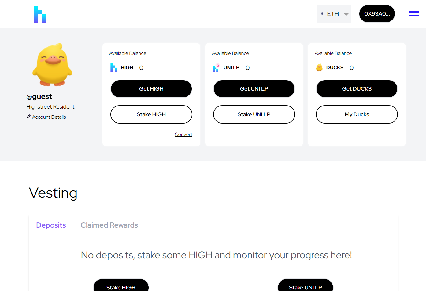 highstreet staking dashboard