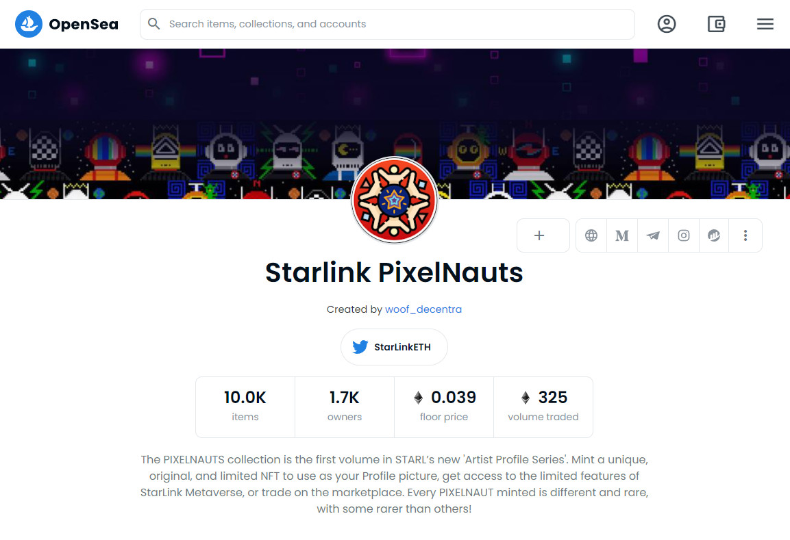 Starlink pixelnauts opensea nft