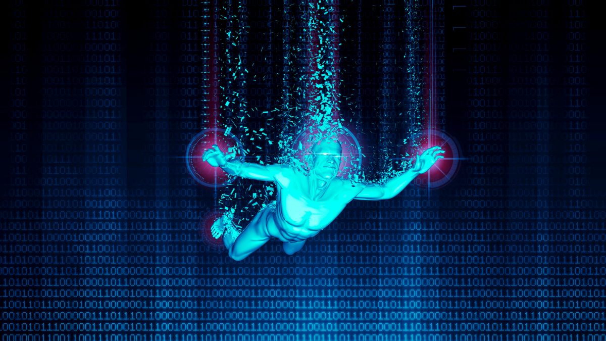 Virtual reality immersion / 3D illustration of man entering virtual reality