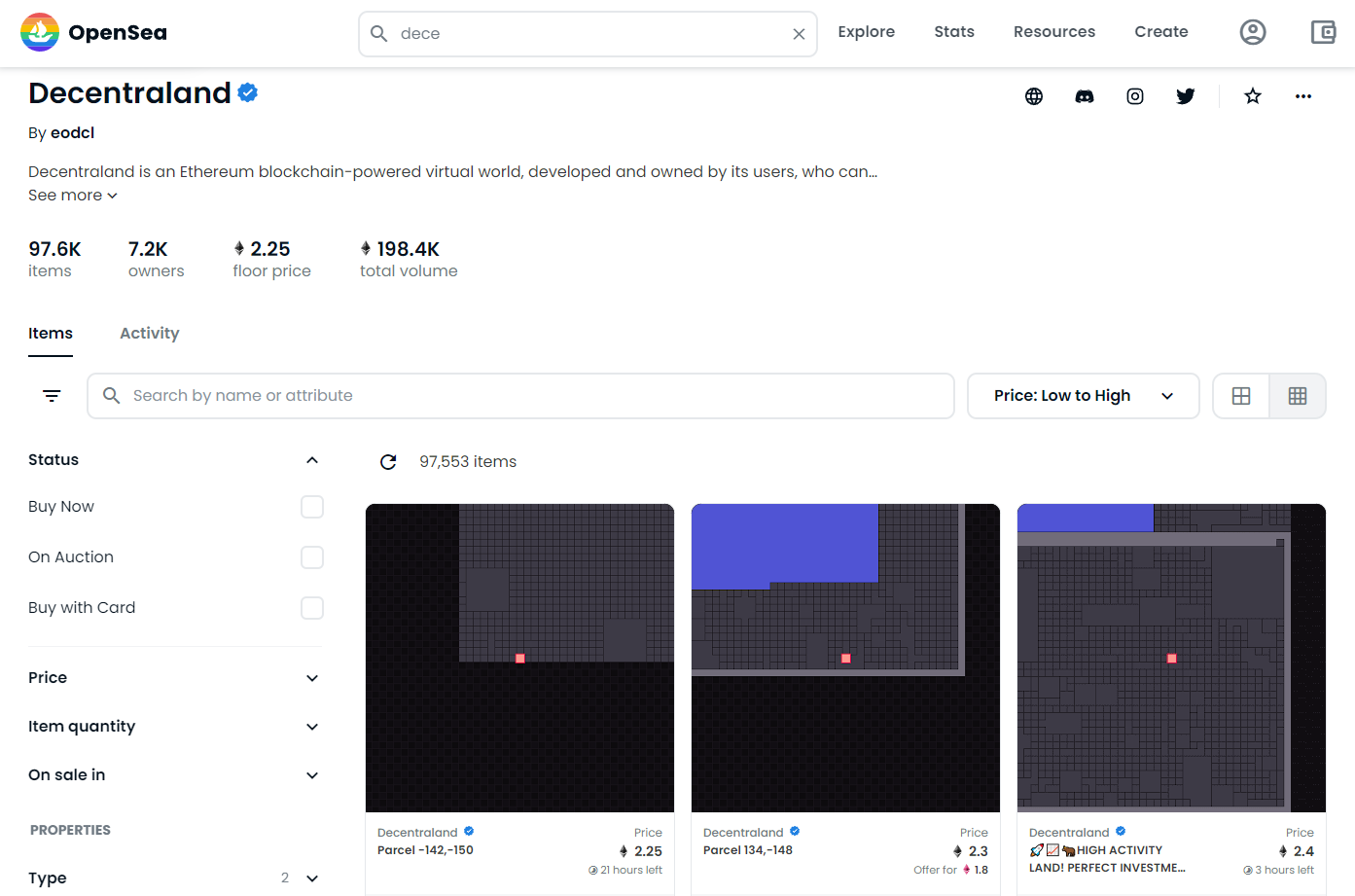 decentraland opensea nft collection