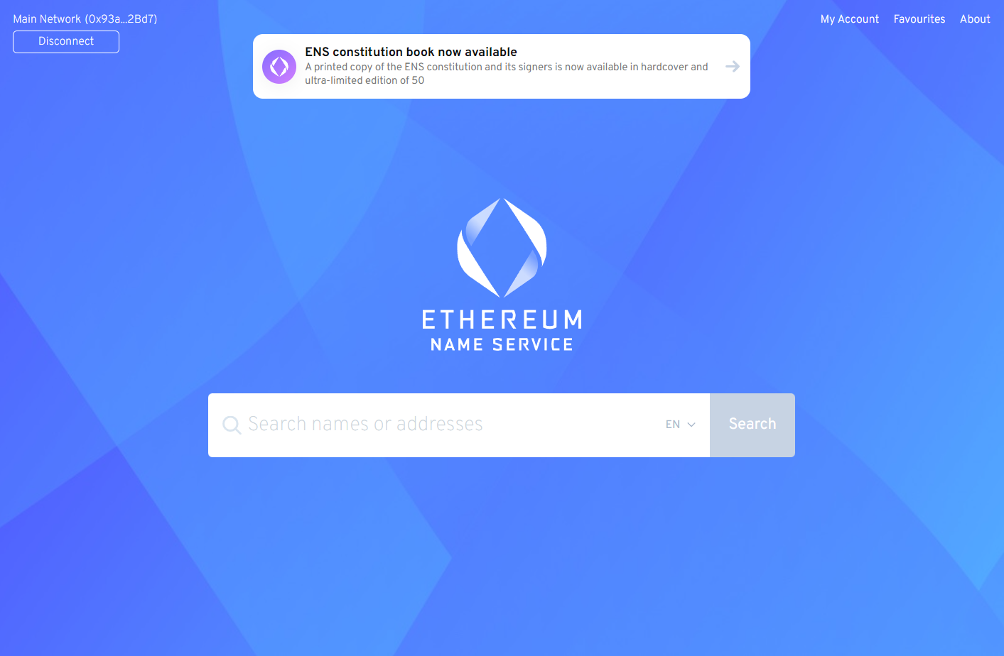 ethereum name service homepage