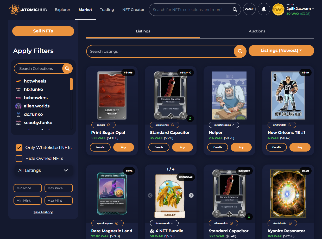 AtomicHub WAX NFT Marketplace dApp