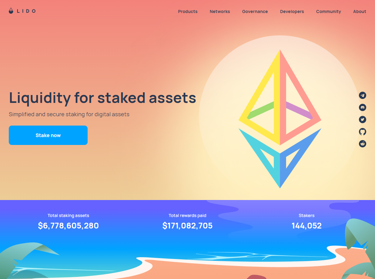 Lido liquidity and staking on ETH smart contract dApp