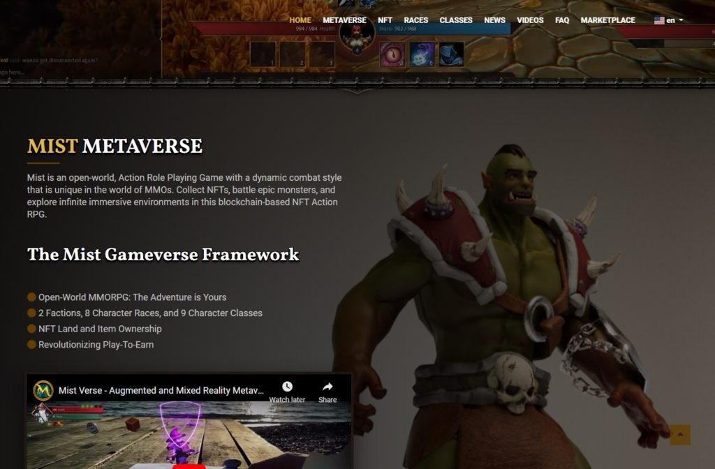 Mist Metaverse Blockchain-based NFT RPG Game