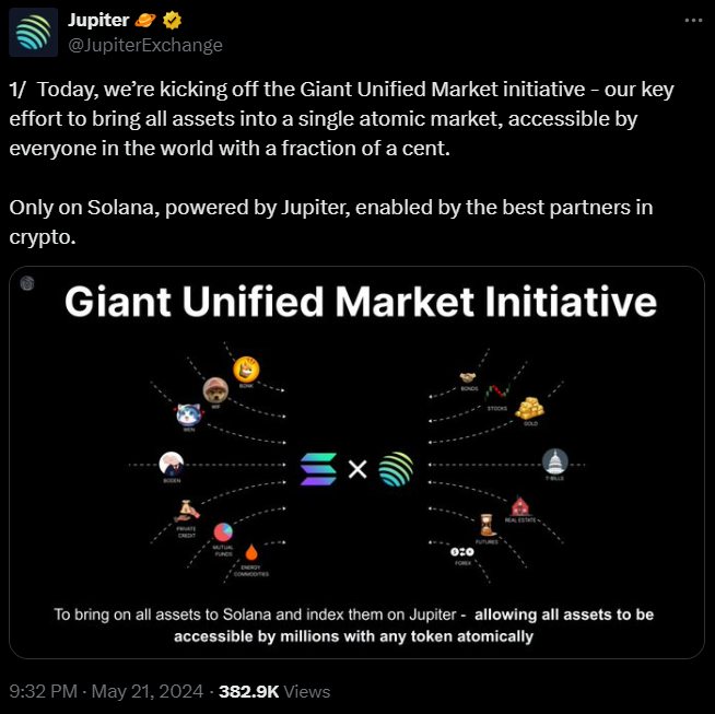 SOL and JUP Introduce the Giant Unified Markets Initiative (GUM) Jupiter 