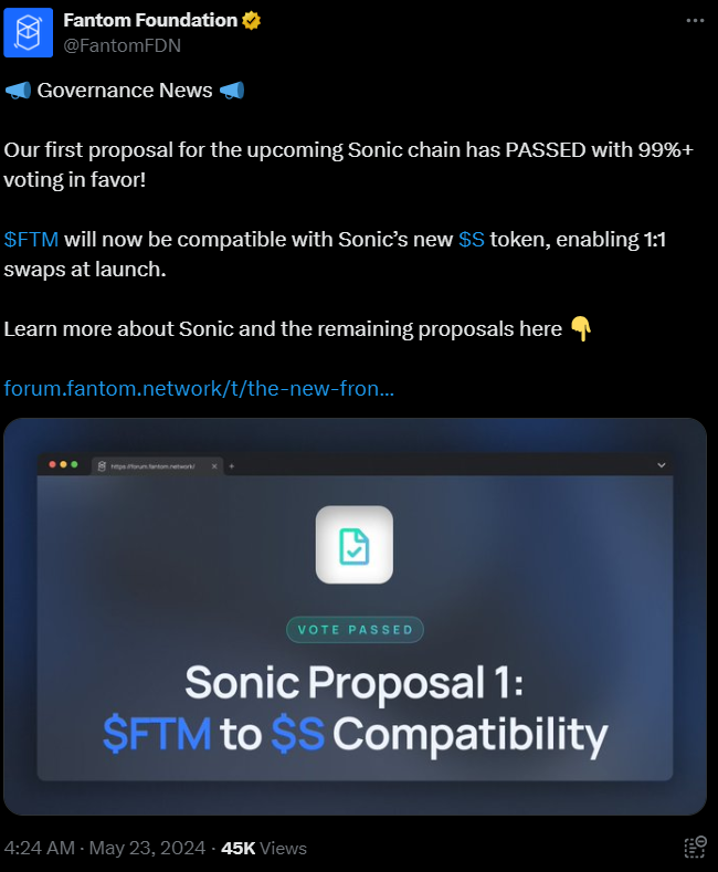 Fantom Foundation's Community Approves First Sonic proposal With 99% Support-proposal-community