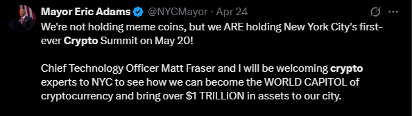 NYC Is Open for Crypto—Eric Adams Declares